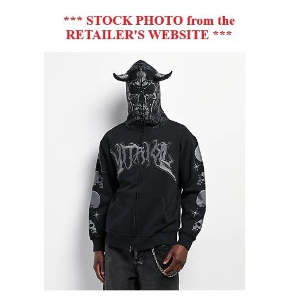 Vitriol Rage Cage Hoodie Men XL Black Brand New Skull Horns Zip Up